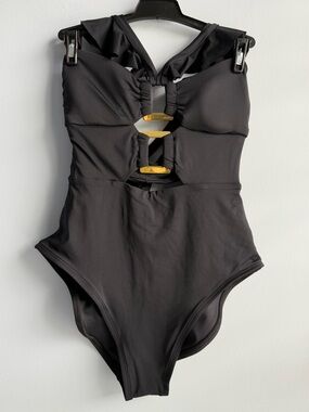 Soluna Swim Women's Black Buckle-Up One-Piece Swimsuit Size Small